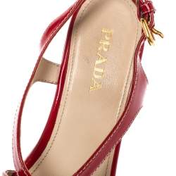 Pre Owned Prada Red Patent Leather Platform Wedge Sandals Size 37.5