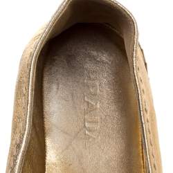 Pre Owned Prada Metallic Gold Leather Crystal Embellished Peep Toe Platform Espadrille Size 38