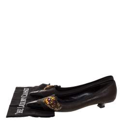 Prada Dark Brown Leather Crystal Embellished Vintage Pointed Pumps Size 36.5