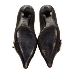Prada Dark Brown Leather Crystal Embellished Vintage Pointed Pumps Size 36.5