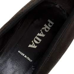 Prada Dark Brown Leather Crystal Embellished Vintage Pointed Pumps Size 36.5