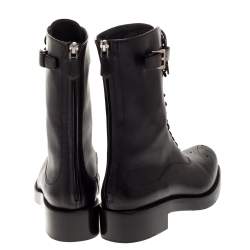 Pre Owned Prada Black Leather Combat Boots Size 38