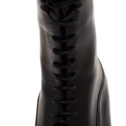 Pre Owned Prada Black Leather Combat Boots Size 38