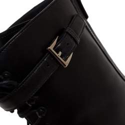 Pre Owned Prada Black Leather Combat Boots Size 38