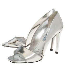Pre Owned Prada Metallic Silver Leather Open Toe D'Orsay Sandals Size 37