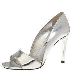 Pre Owned Prada Metallic Silver Leather Open Toe D'Orsay Sandals Size 37