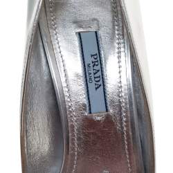 Pre Owned Prada Metallic Silver Leather Open Toe D'Orsay Sandals Size 37