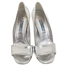 Pre Owned Prada Metallic Silver Leather Open Toe D'Orsay Sandals Size 37