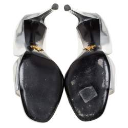 Pre Owned Prada Metallic Silver Leather Open Toe D'Orsay Sandals Size 37