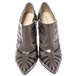 Prada Grey/Black Leather Tiger Stripe Detail Pointed Toe Ankle Booties Size 37