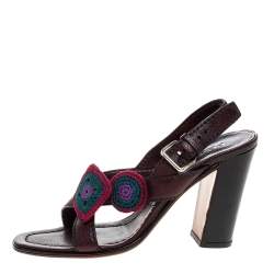 Prada Brown Leather Embellished Cross Strap Slingback Sandals Size 38