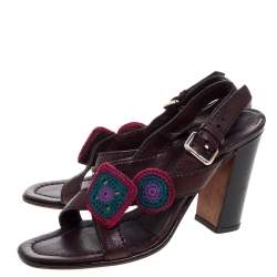 Prada Brown Leather Embellished Cross Strap Slingback Sandals Size 38