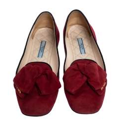 Pre Owned Prada Burgundy Suede Smoking Slipper Flats Size 37.5