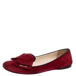 Pre Owned Prada Burgundy Suede Smoking Slipper Flats Size 37.5