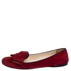 Pre Owned Prada Burgundy Suede Smoking Slipper Flats Size 37.5