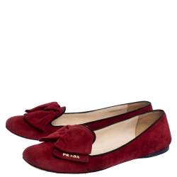 Pre Owned Prada Burgundy Suede Smoking Slipper Flats Size 37.5
