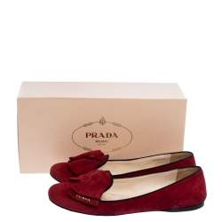Pre Owned Prada Burgundy Suede Smoking Slipper Flats Size 37.5