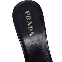 Prada Black Leather and Fabric Crochet Detail Slide Sandals Size 36