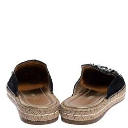 Pre Owned Prada Black Suede Crystal Embellished Pointed Toe Espadrille Mules Size 36