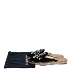 Pre Owned Prada Black Suede Crystal Embellished Pointed Toe Espadrille Mules Size 36