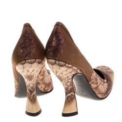 Pre Owned Prada Multicolor Floral Print Fabric Curved Trim And Heel Pump Size 37