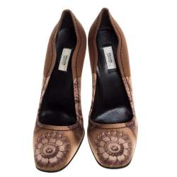 Pre Owned Prada Multicolor Floral Print Fabric Curved Trim And Heel Pump Size 37