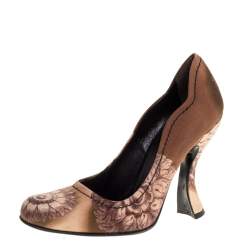 Pre Owned Prada Multicolor Floral Print Fabric Curved Trim And Heel Pump Size 37