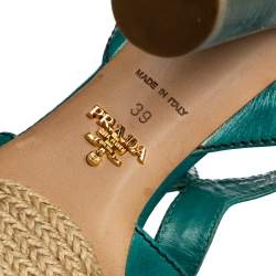 Pre Owned Prada Teal Leather Peep Toe Ankle Strap Platform Sandals Size 39