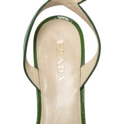 Pre Owned Prada Green Patent Leather Wedge Platform Ankle Strap Sandals Size 39