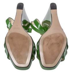 Pre Owned Prada Green Patent Leather Wedge Platform Ankle Strap Sandals Size 39