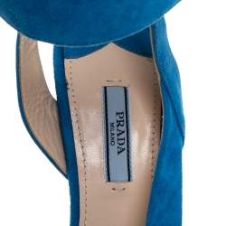 Pre Owned Prada Blue Crystal Embellished Suede Leather Ankle Cuff Sandals Size 38.5