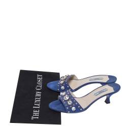 Pre Owned Prada Blue Suede Crystal Embellished Open Toe Sandals Size 37.5