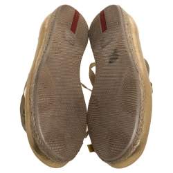 Pre Owned Prada Metallic Gold Leather Wrap Up Espadrille Flats Size 38