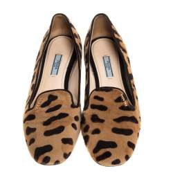 Pre Owned Prada Animal Print Calf Hair Smoking Slippers Size 39.5