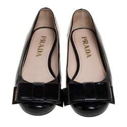Pre Owned Prada Patent Leather Bow Ballet Flats Size 36
