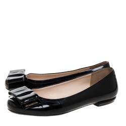Pre Owned Prada Patent Leather Bow Ballet Flats Size 36