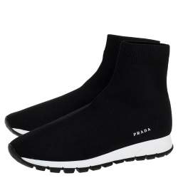 Pre Owned Prada Black Knit Fabric High Top Slip On Sneakers Size 37