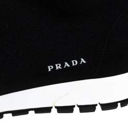 Pre Owned Prada Black Knit Fabric High Top Slip On Sneakers Size 37