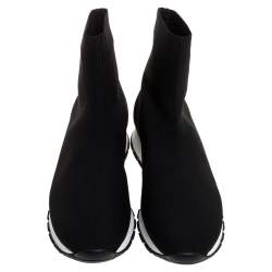 Pre Owned Prada Black Knit Fabric High Top Slip On Sneakers Size 37