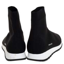 Pre Owned Prada Black Knit Fabric High Top Slip On Sneakers Size 37