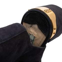 Pre Owned Prada Blue Suede Cut Out Lace Up Open Toe Block Heel Ankle Boots Size 40