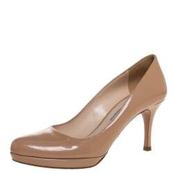 Pre Owned Prada Beige Patent Leather Platform Pumps Size 35.5