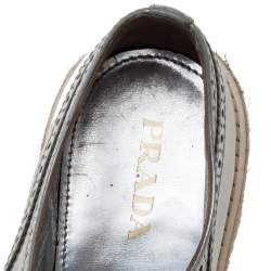 Pre Owned Prada Silver Glossy Brogue Leather Derby Espadrille Sneakers Size 39.5