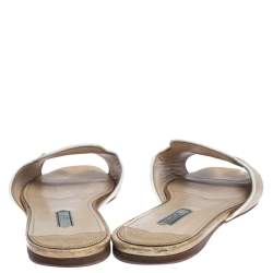 Pre Owned Prada Metallic Gold Saffiano Leather Flat Slides Size 41