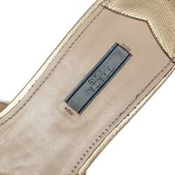 Pre Owned Prada Metallic Gold Saffiano Leather Flat Slides Size 41