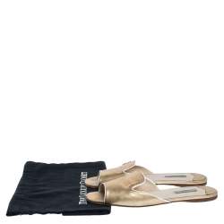 Pre Owned Prada Metallic Gold Saffiano Leather Flat Slides Size 41