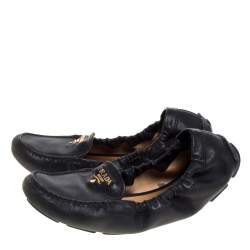 Prada Black Leather Loafers Ballet Flat Size 37.5