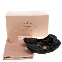 Pre Owned Prada Black Leather Loafers Ballet Flat Size 37.5