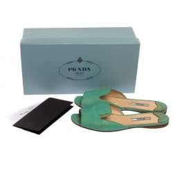 Prada Green Ayers Snake Leather Flat Slides Size 37