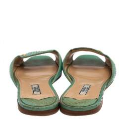 Prada Green Ayers Snake Leather Flat Slides Size 37